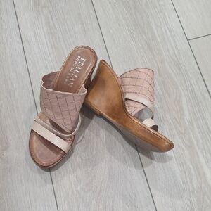Italian Shoemakers Beige and Brown Wedge Sandals